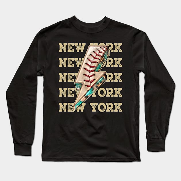 Aesthetic Design New York Gifts Vintage Styles Baseball Long Sleeve T-Shirt by QuickMart